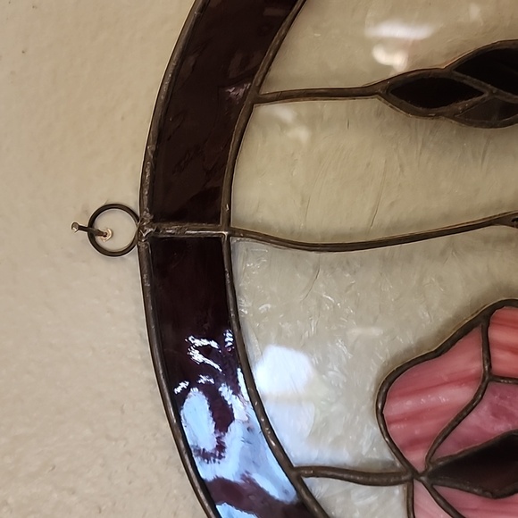 Vintage Stained Glass Wall Hanging Iris 16 W X 22 - Picture 4 of 6